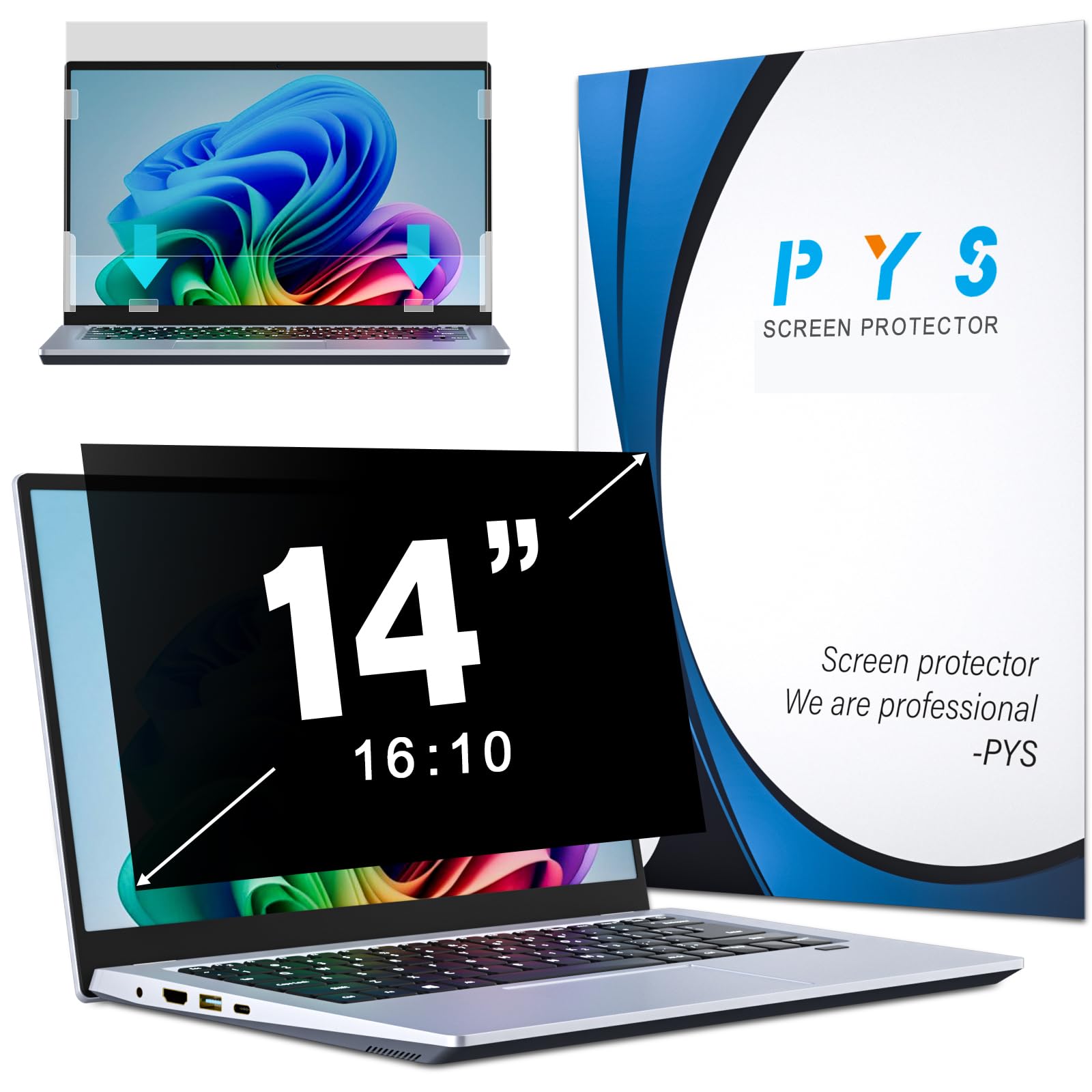 PYS Filtro de Privacidad 14 Pulgadas 16:10, Protector Pantalla Ordenador Antideslumbrante, Película Antiluz Azul, Compatible con HP/Dell/Acer/Lenovo/Thinkpad/Samsung/ASUS