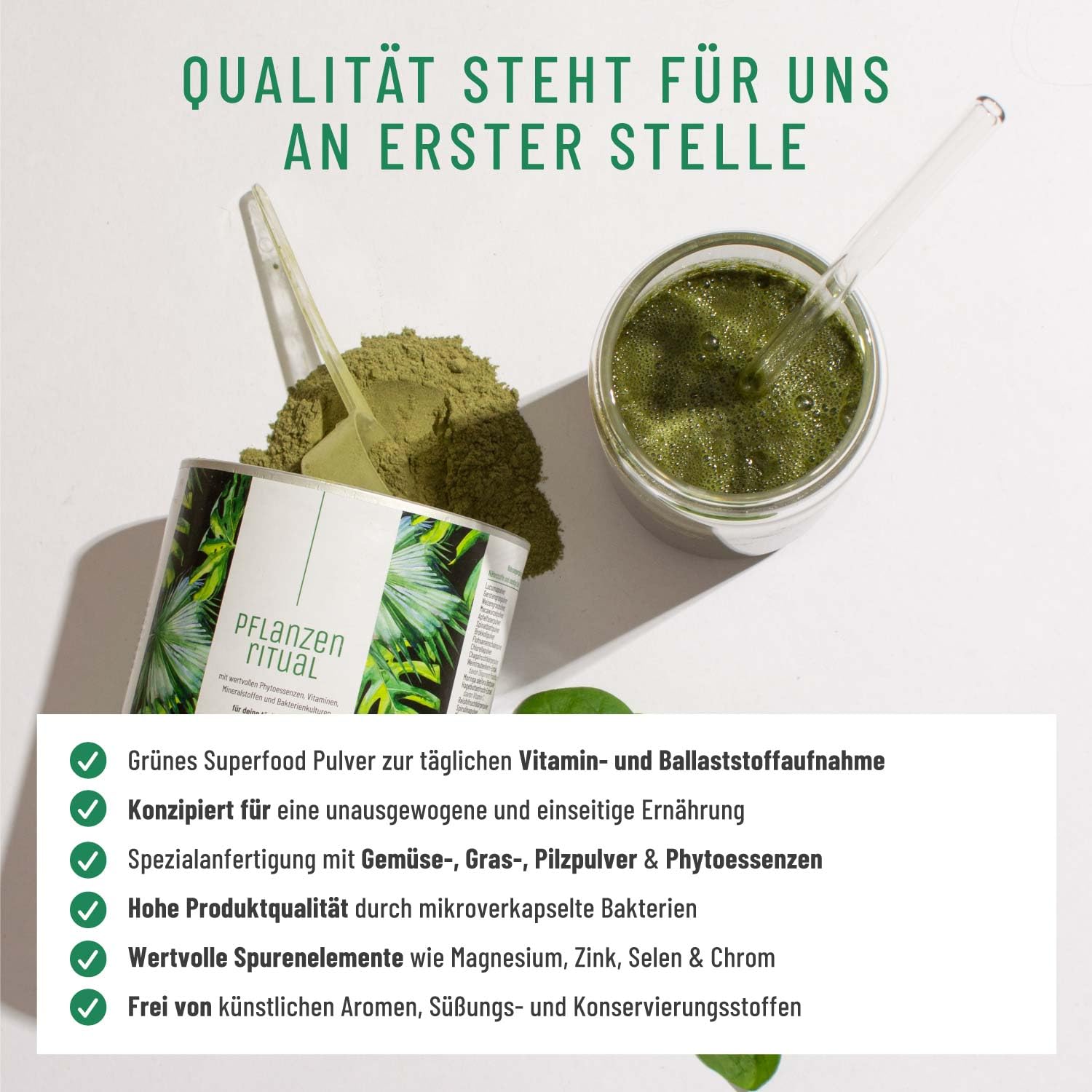 NATURTREU® Greens Pulver - 300g Smoothie Powder mit Weizengras, Gerstengras, Lucuma, Maca, Spinat, Moringa, Spirulina und mehr grünen Helfern - 100% vegan - in Deutschland hergestellt