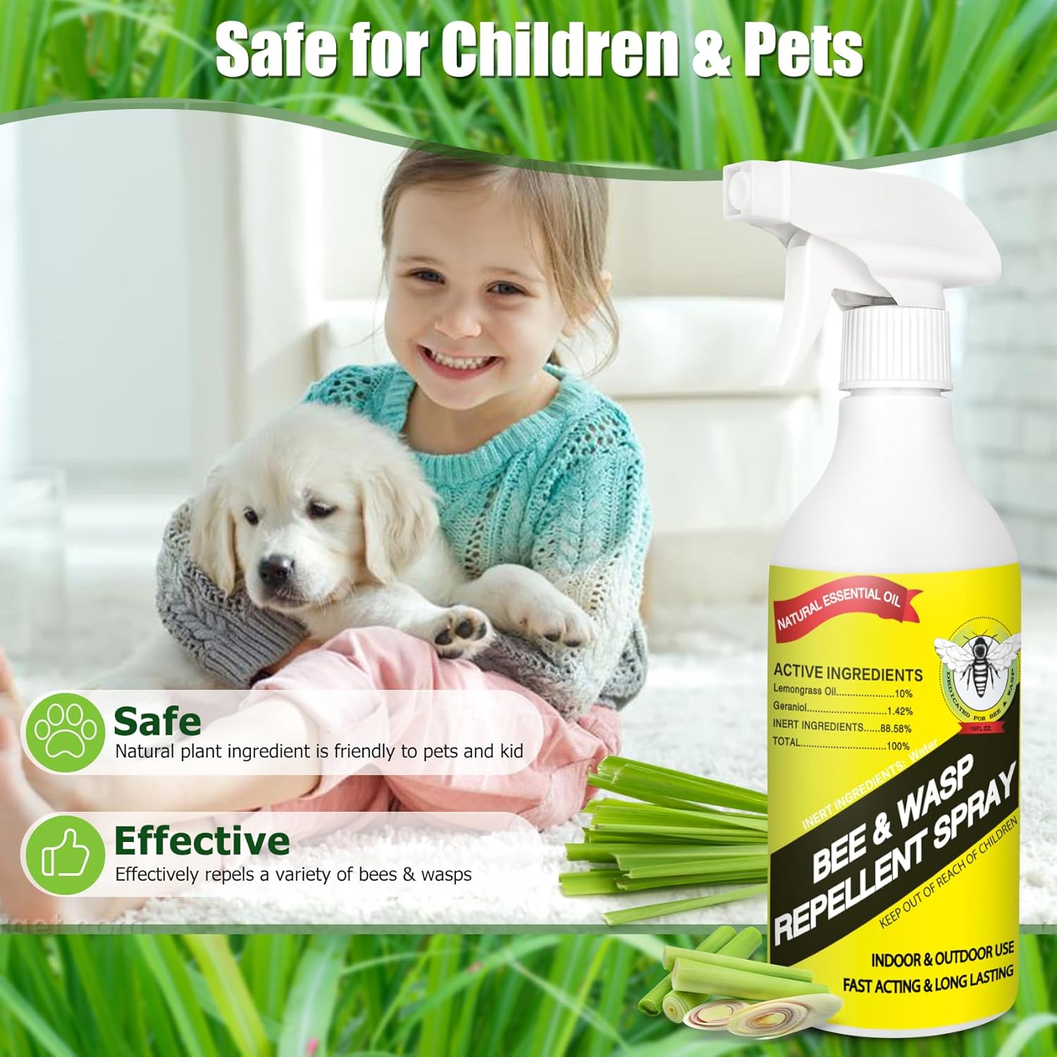 20 oz Wasp & Bee Repellent Outdoor Spray with Natural Essential Oils, Hornet & Yellow Jacket Killer Spray for Patio, Garden and Outdoor Areas