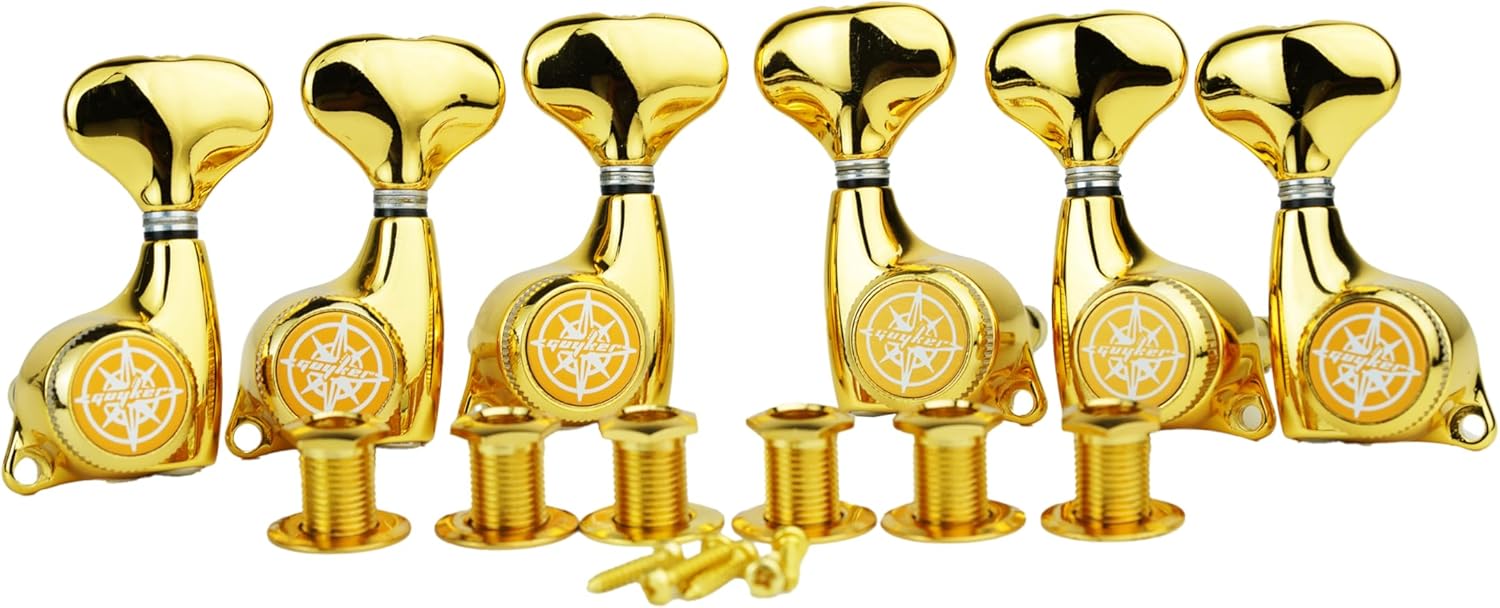 Guyker Guitar Locking Tuners (3L + 3R) - 1:21 Lock String Tuning Key Pegs Machine Head Set Replacement for ST TL SG LP Style Electric, Folk or Acoustic Guitars – Gold