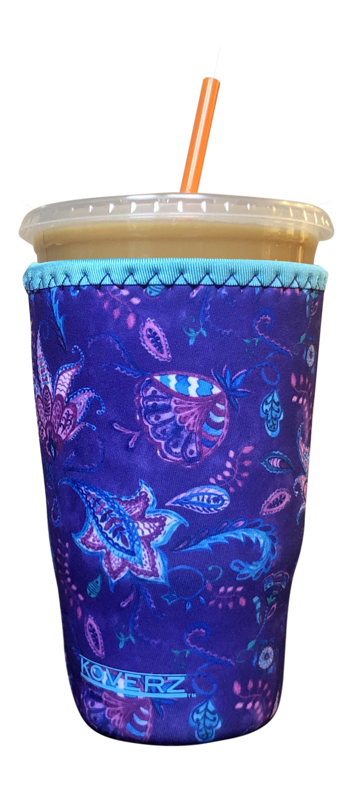 Iced Coffee Sleeve, Insulated Neoprene Cup Sleeve, Fits a 32 Oz. Coffee Cup, Washable and Reusable, Iced Coffee Accessories, Large Violet Whimsy