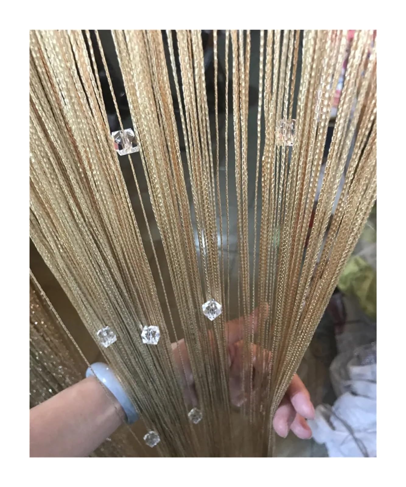 DFGBAPKBL beaded door curtain 300x260cm Beaded Curtain String Beads Door Curtains Thread Window Wall Panel Room Divider Doorway Home Living Wedding Decor(Champagne)