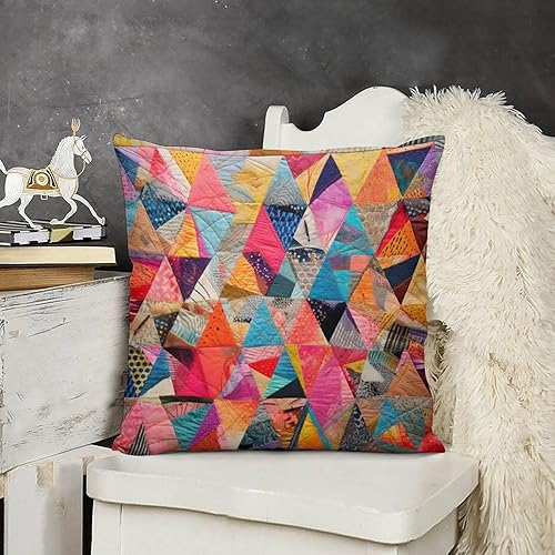 Cojines Decorativos para Sala - Funda de cojín cuadrada suave con diseño de retazos de triángulos en bloque de 16 x 16 pulgadas, diseño de retazos