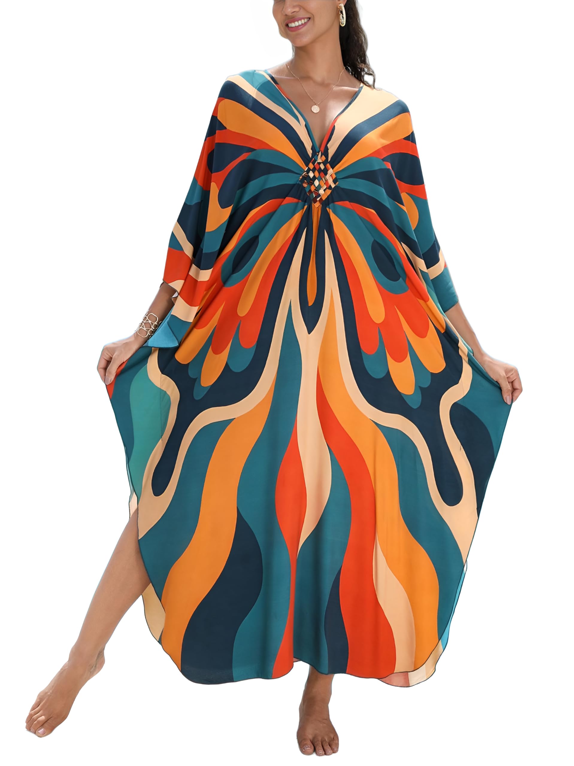 KEYLORTING Plus Size Kaftan Dress Women, African Moo Moo Print Caftan, Batwing Dress, Beach Cover Up for Party and Loungewear