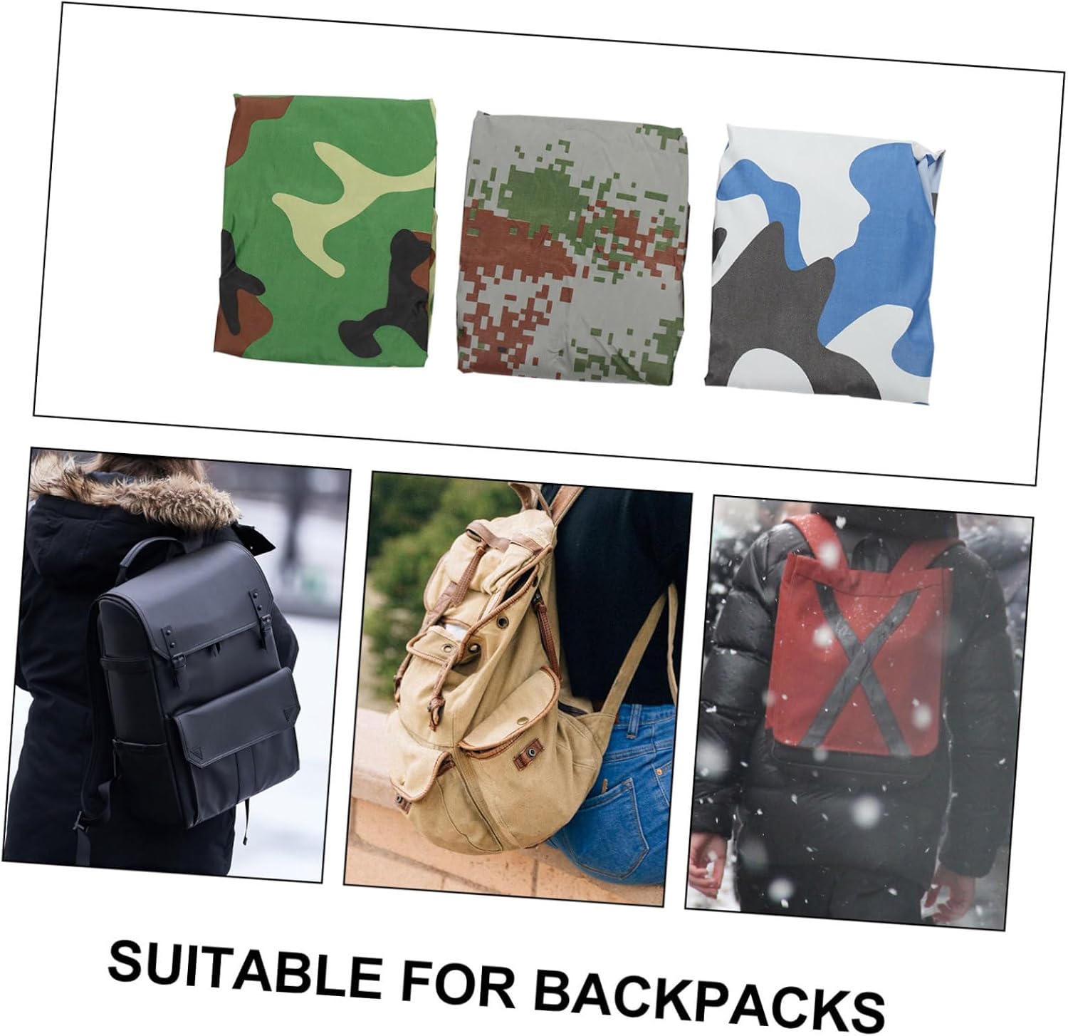 BESPORTBLE 3pcs Backpack Cover Lightweight Wear-Resistant Protector for Hiking Cycling Camping Fits Bags Camo Design Protects Against Rain Dirt