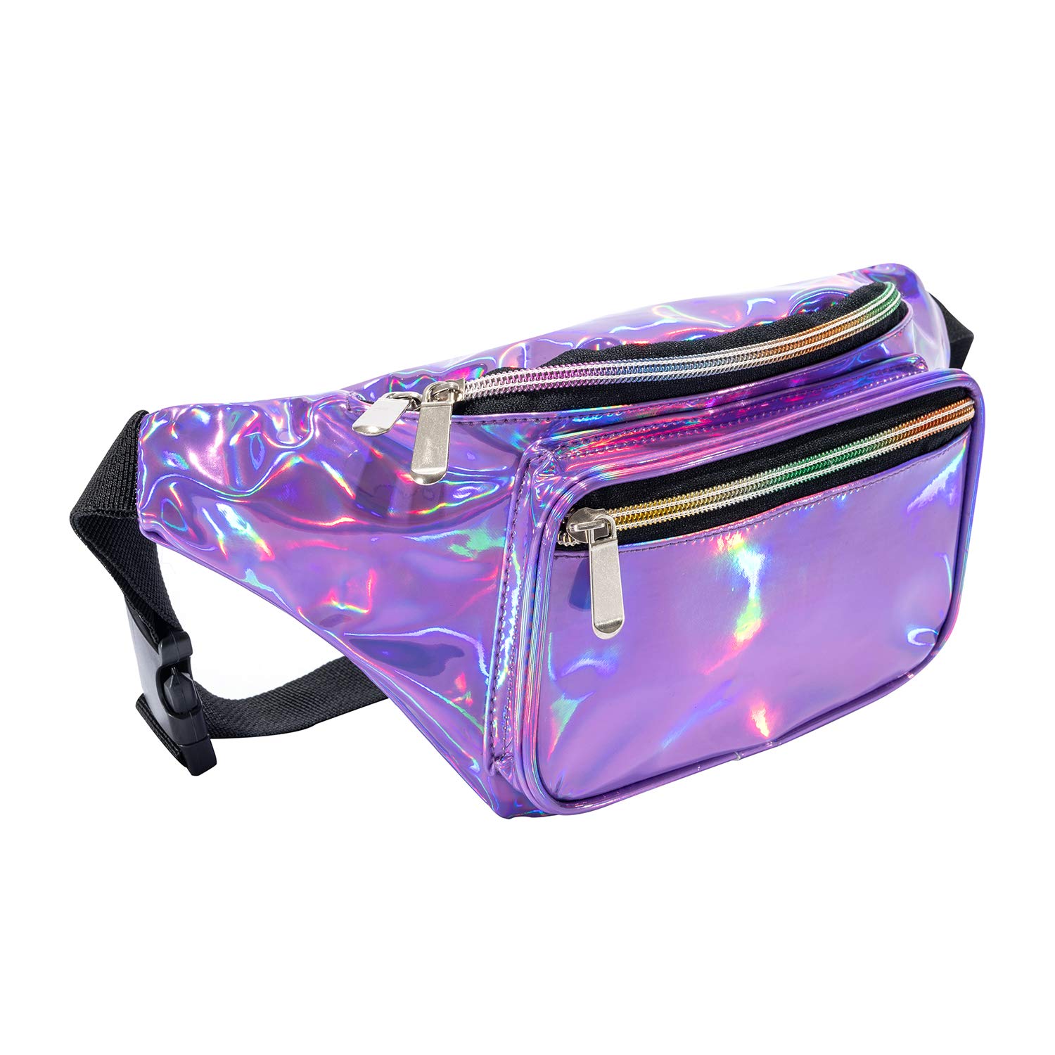 Holographic 80s 90S Rave Stars Neon Transparent Gravel Fanny Pack for Women - Great Waist Pack for Games, Concerts, Rave, Festival, Travel