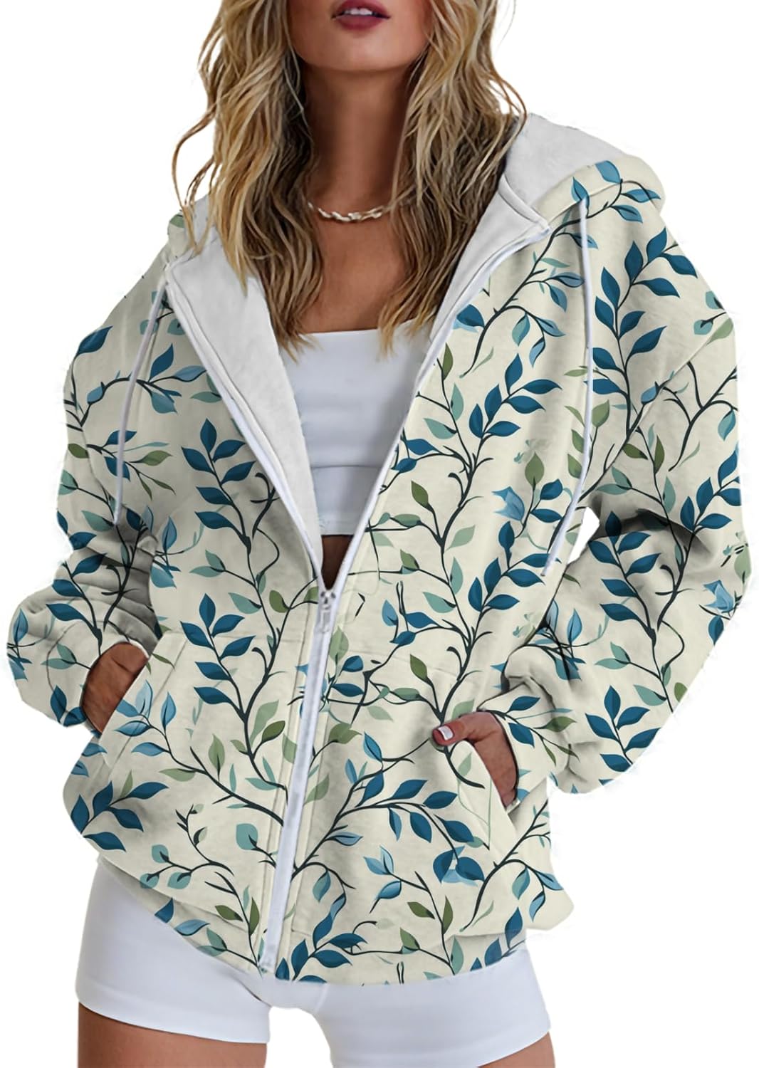 MARSVOVO Oversized Sweatshirts for Women 2025 Zip Up Graphic Print Loose Casual Jacket Trendy Outfits Tops with Pockets