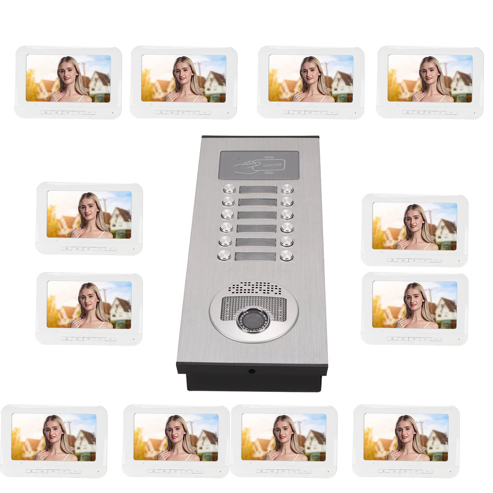 Sistema de Intercomunicación con Timbre de Videoportero Inalámbrico WiFi con Cámara y Monitor Entrada de 7 Pulgadas 1080P Cámara con Cable Visión Nocturna, Soporte de Desbloqueo Remoto Liberación de