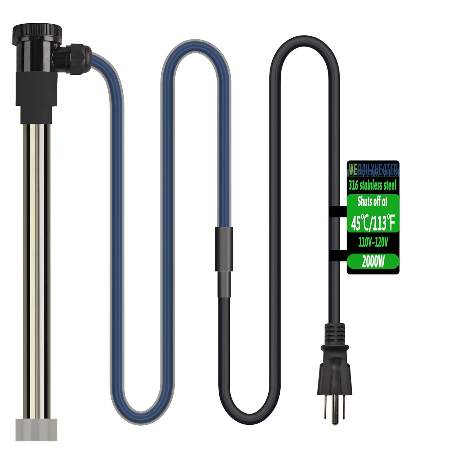 2000W Immersion Water Heater for Hot Tub & Baptistry Pool– Portable Fully Submersible Electric Heater with Auto Shut Off & WiFi Timer to Tub, Above Ground/Inground Pool, SPA, and Inflatable Pool etc