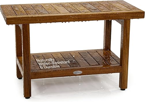 AquaTeak The Original 30" Spa Teak Shower Bench - Stool with Storage Shelf for Bathroom - Durable Water Resistant Shower Chair - Shaving Foot Rest - Indoor & Outdoor Use