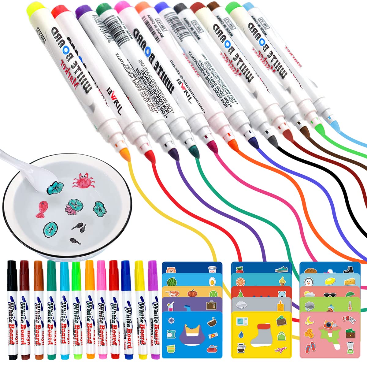 Amazon.com: Magical Water Painting Pen, Magic Doodle Drawing Pens Set Color  Whiteboard Pen, Water Color Markers Pens for Kids, 12 Pcs Doodle Water  Floating Pens With 1 Ceramic Spoon and 15 Drawing