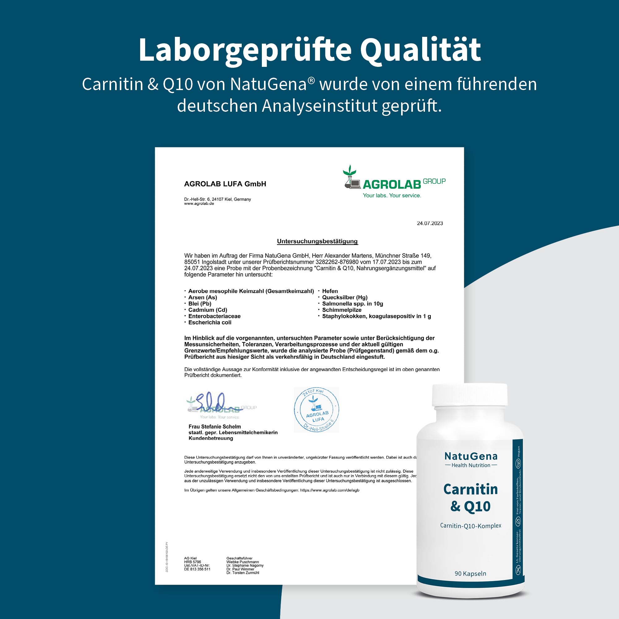 NatuGena Carnitin & Q10, L-Carnitin, fördert die Muskelfunktion und Energeistoffwechsel, 90 Kapseln (1 Monats Packung)