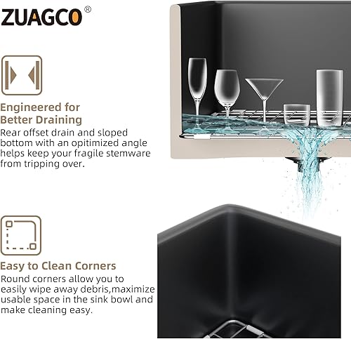Miniatura 8 de ZUAGCO Fregadero de granja doble negro de 33 pulgadas, fregadero de granja de arcilla refractaria, fregadero de cocina de doble tazón, delantal