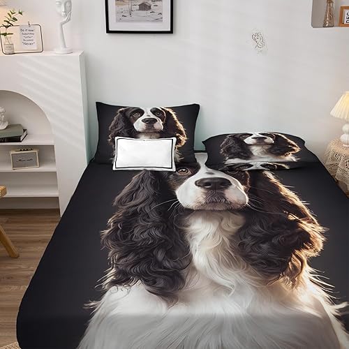 Miniatura 2 de Cavalier King Charles Spaniel - Juego de sábanas para perro, sábanas y fundas de almohada estampadas de 4 piezas, sábana bajera ajustable de
