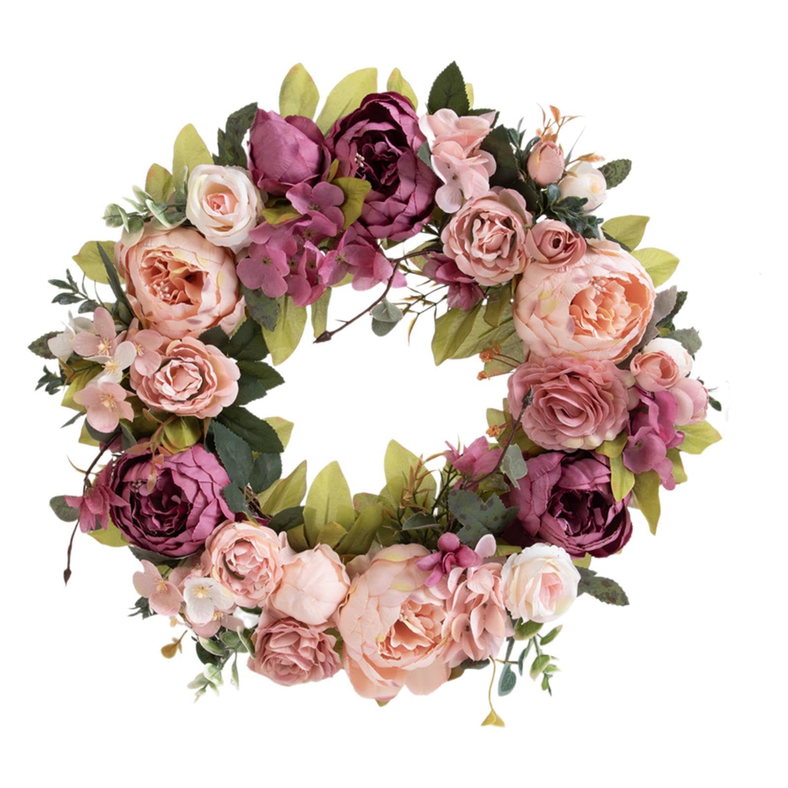 Milageto Ghirlanda primaverile per porta d'ingresso, fiori di artificiali, ghirlanda da 40 cm per matrimonio, finestra, soggiorno, Capodanno, Pasta di Fagioli Viola