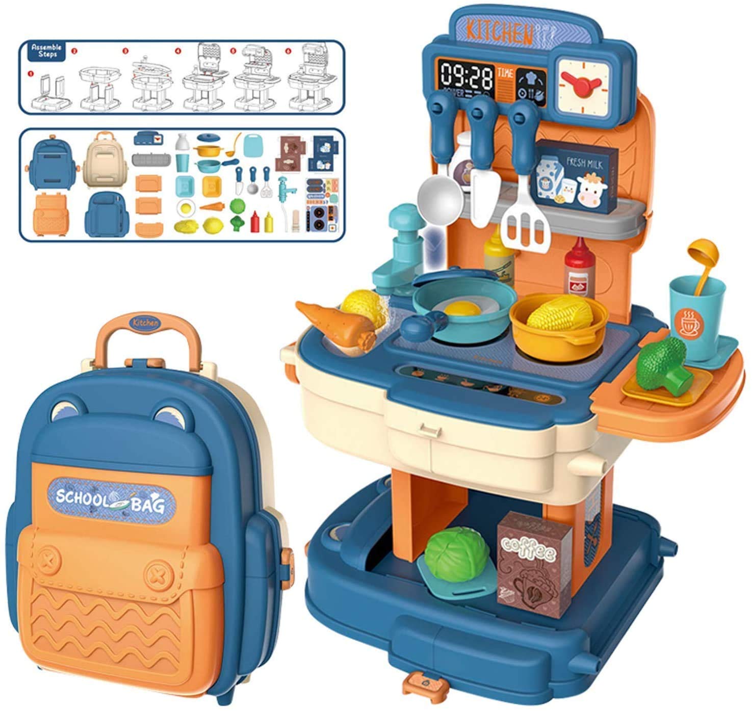 ULTRINA 34 Piece School Bag Packing Pretend Play Cooking Game Modern Children Kitchen Set Toy for Kids Girls Role Play Toys Kitchen Set Play Set Gift for Girls School Bag Kitchen Set(Multicolor) (B0DGG32H9W) Amazon Price History, Amazon Price Tracker