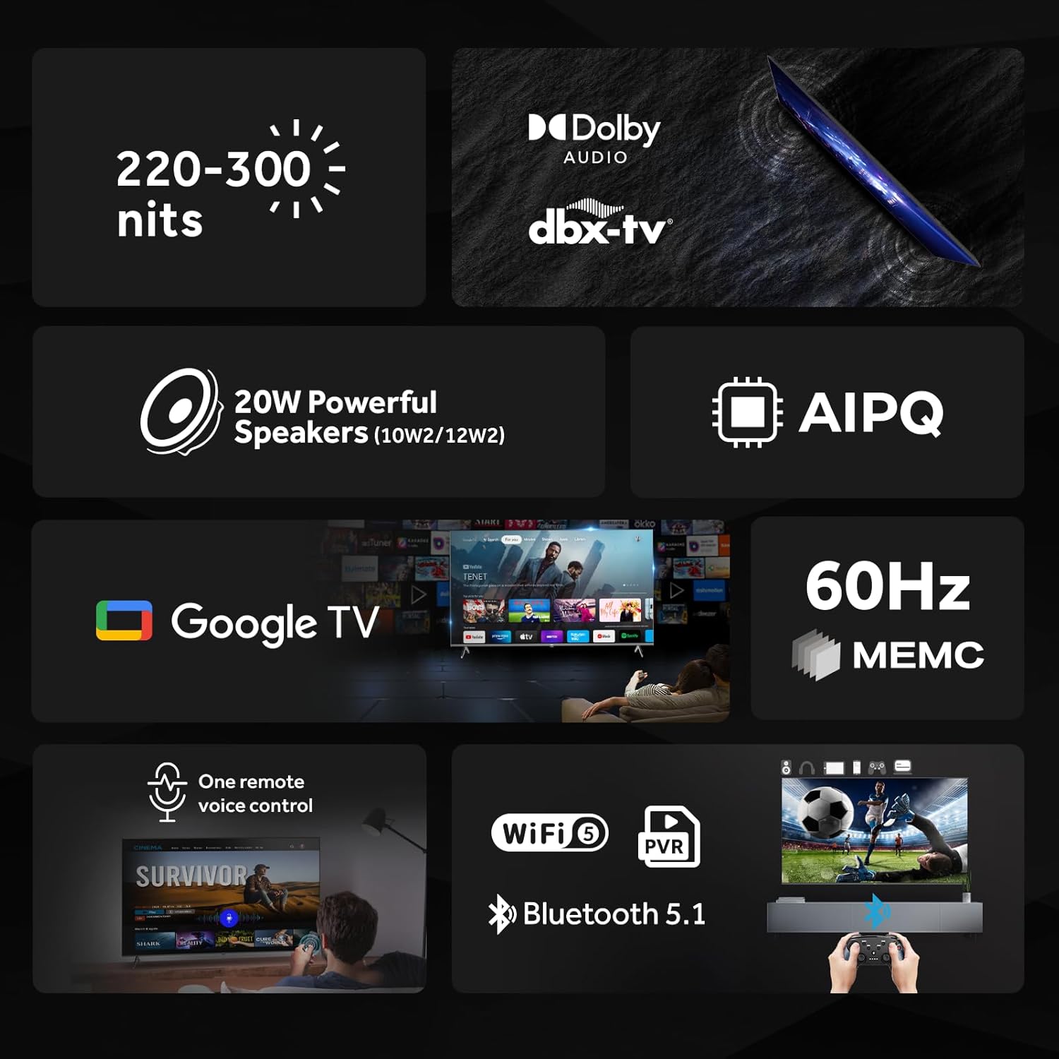 Original | Haier 50 Inch 4K UHD Smart Google TV, Dolby Digital, Game Mode VRR/ALLM, WiFi5 Bluetooth5.1, Netflix/YouTube, Arabic/English, ypt Version, Black - H50K80EU | 4K | BLUETOOTH5. 2026 - view 2