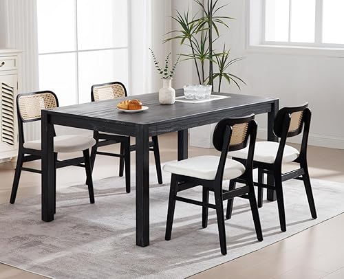 Vista 78 de EALSON Juego de 2 sillas de comedor de ratán, tapizadas de cuero, sillas de cocina de madera modernas de mediados de siglo, sillas laterales sin