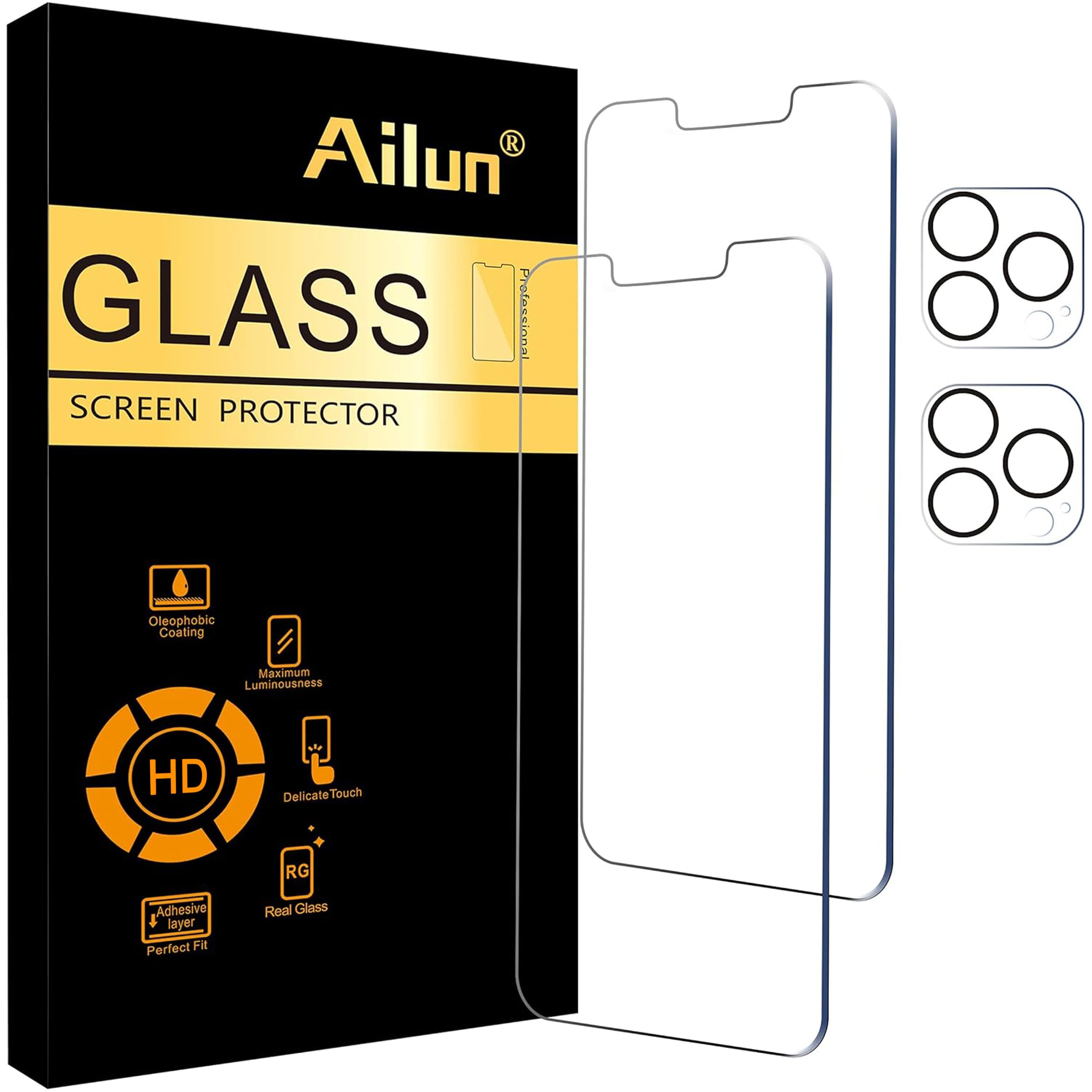 Ailun Screen Protector + Camera Lens Protector for iPhone 13 Pro, 2+2 Pack