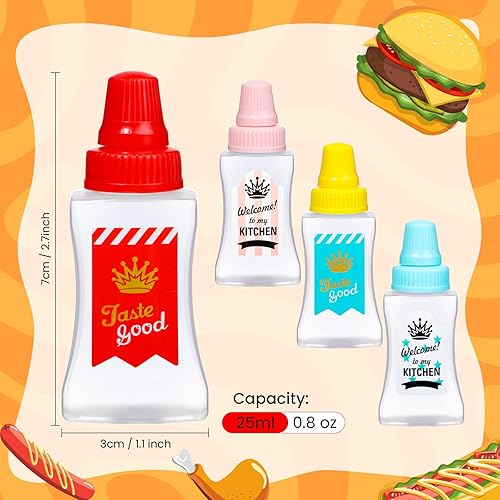 Miniatura 2 de RONRONS Mini botella de ketchup de 0.8 fl oz, botellas pequeñas para condimentos, contenedor de salsa de plástico para lonchera, accesorios de caja