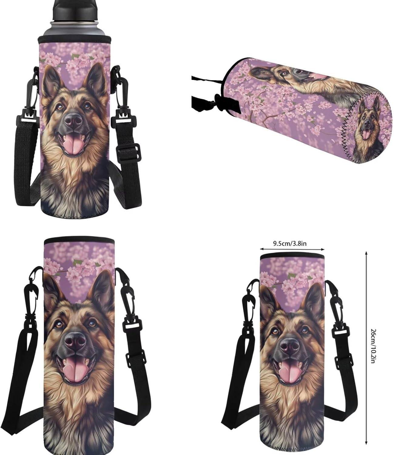 German Shepherd Backpack for School Girls 3rd Grade Preppy Dog Kids Bookbag with Lunch Box Set Cherry Blossom Elementary Back Pack Book Bags Lunchbox Water Bottle Holder Pencil Case 6-8/8-10