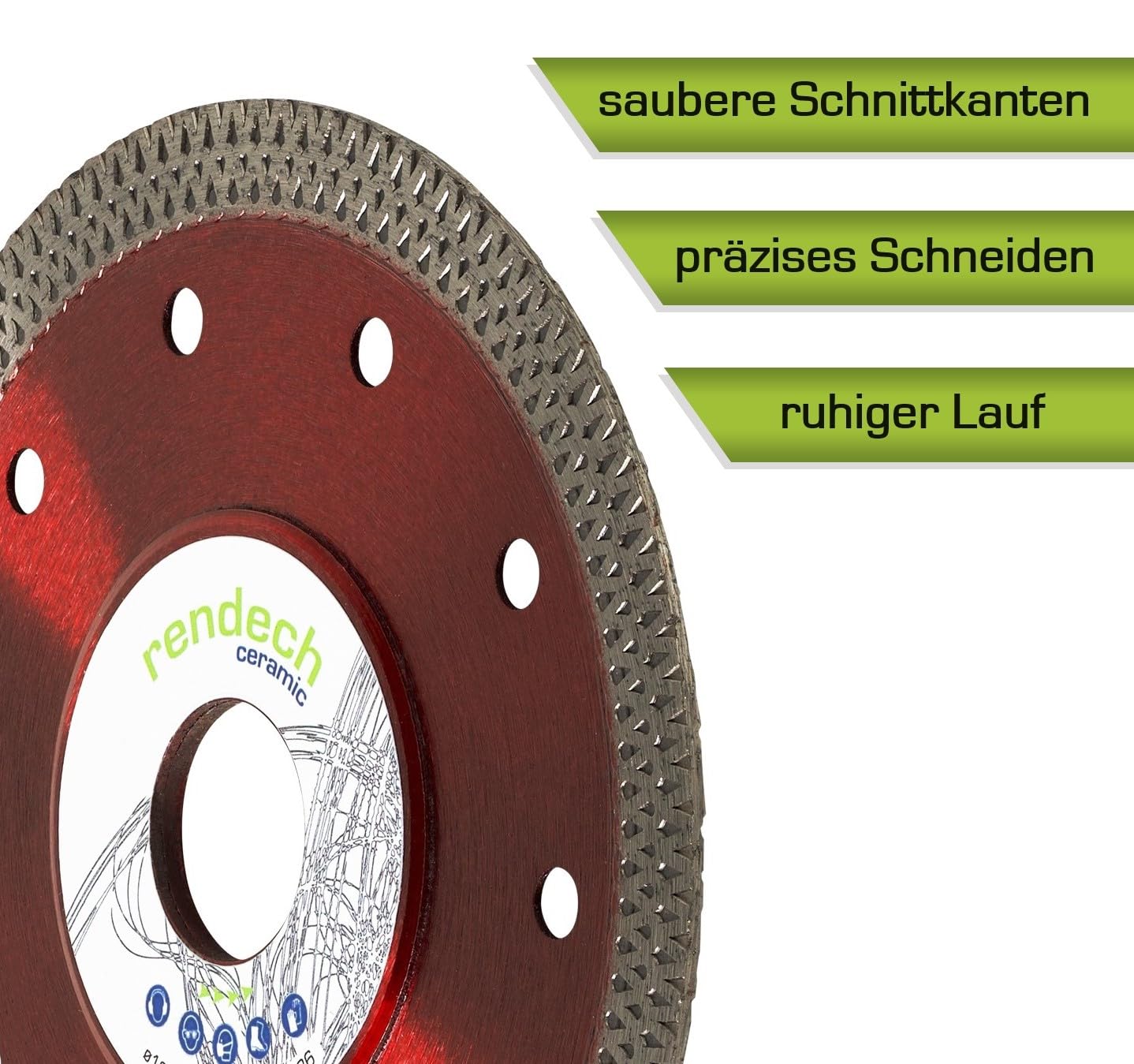 rendech Disco diamantato da 115 mm per piastrelle, gres porcellanato, marmo, ceramica, granito, ecc. - Disco da taglio diamantato extra sottile per bordi di taglio puliti