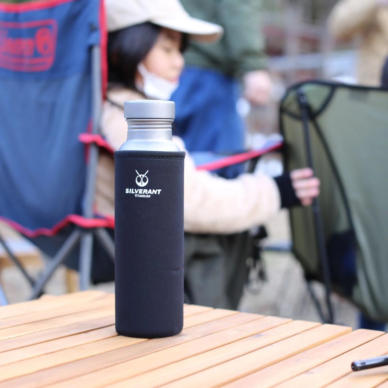 SILVERANT Botella de agua de titanio, ultraligera para camping, botella de hidratación para senderismo al aire libre (500 ml, redonda)