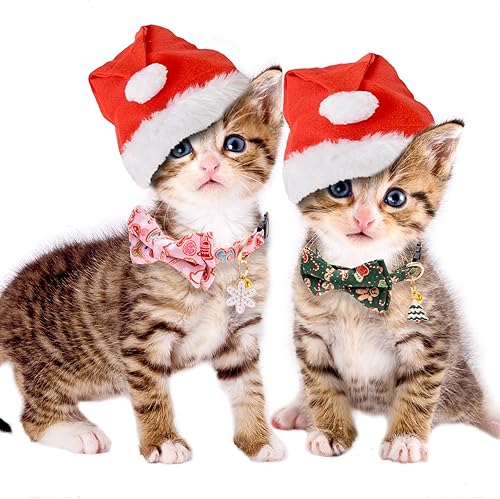 Miniatura 6 de Faygarsle Paquete de 2 collares de Navidad para gatos, lindos collares navideños para gatos con corbatín, collar de invierno rosa y verde, para