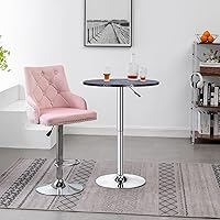 Vista 6 de Mepplzian Mesa redonda de pub ajustable en altura ajustable de 360 con mesa de MDF de mármol para comedor, bistró, cafetería, bar en casa (negro)