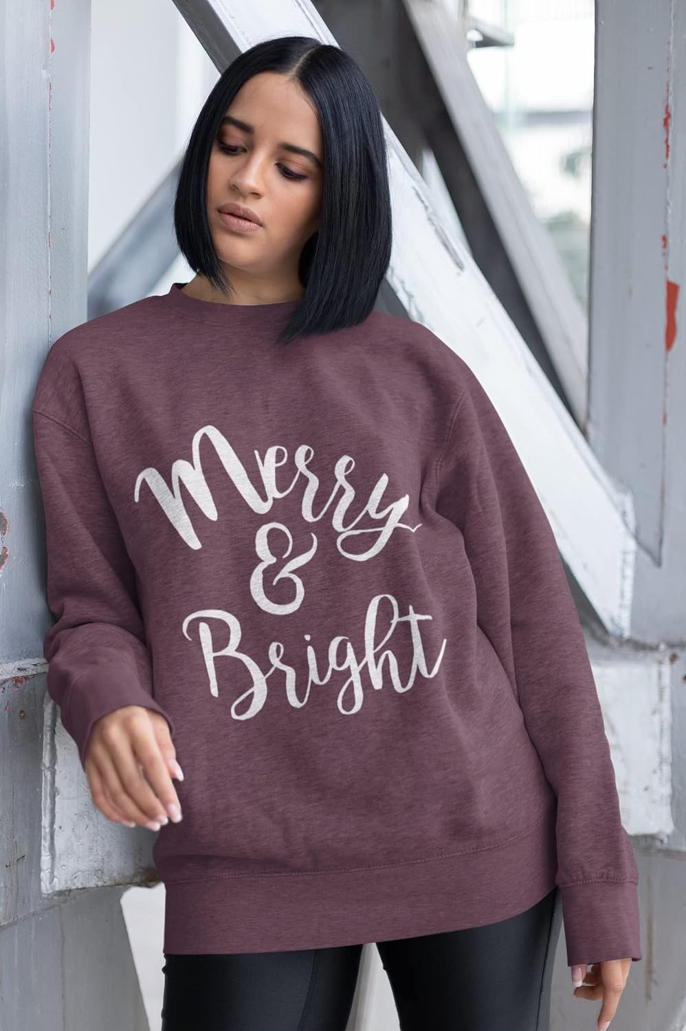 Women’s Graphic Sweatshirt Merry And Bright Christmas Eco-Friendly Limited Edition Long Sleeve Ladies Sweater