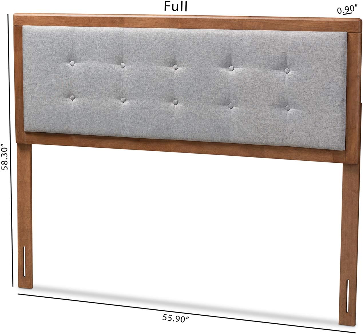 Baxton Studio Sarine Mid-Century Modern Light Grey Fabric Upholstered Walnut Brown Finished Wood Queen Size Headboard