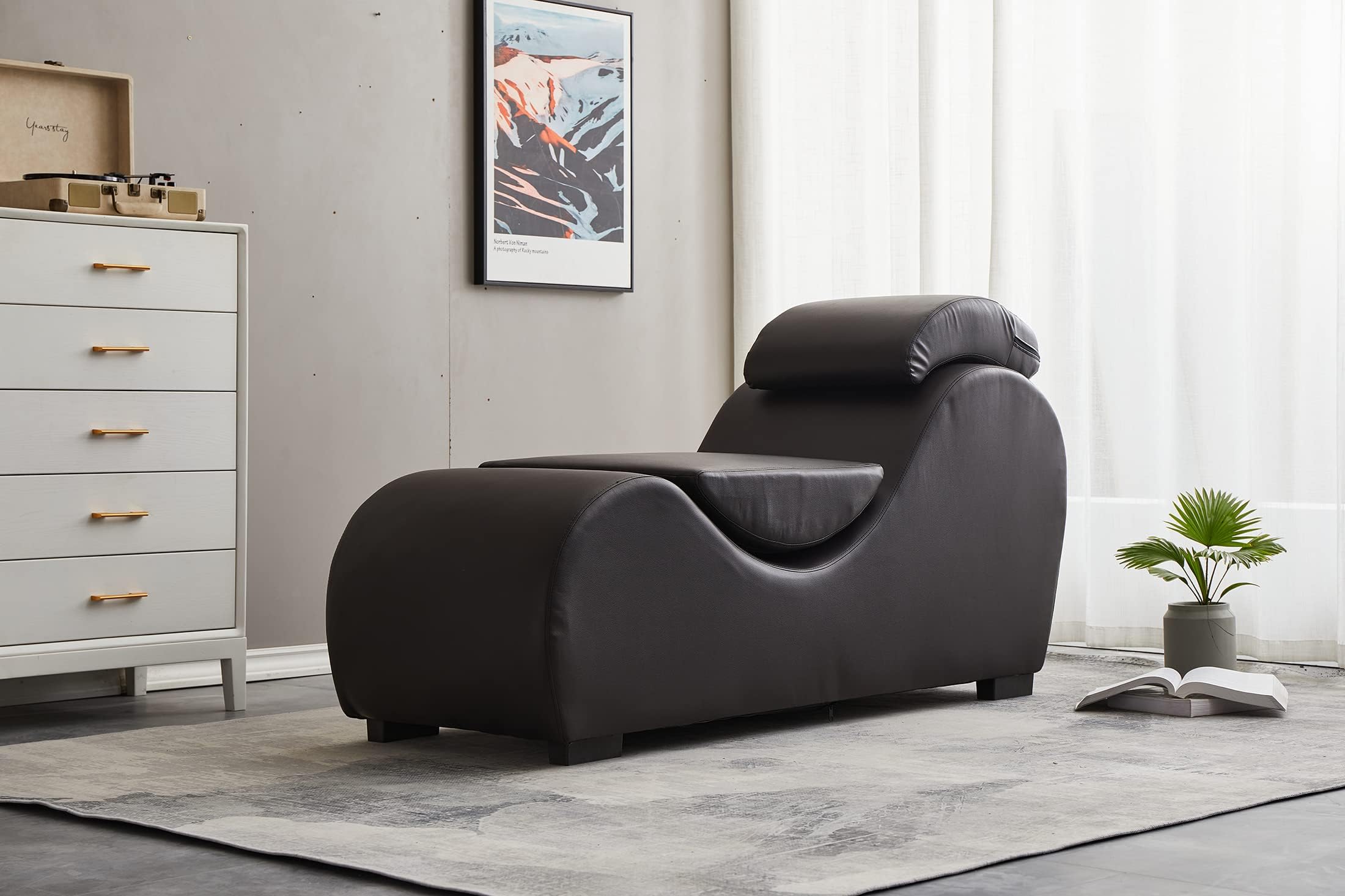 Modern Faux Leather Living Room Curved Chaise Lounge for Yoga, Stretching, Relaxation