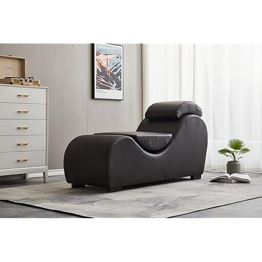 TALEWEO Yoga, Stretching, Relaxation Modern Faux Leather Living Room Curved Chaise Lounge, Large, Brown