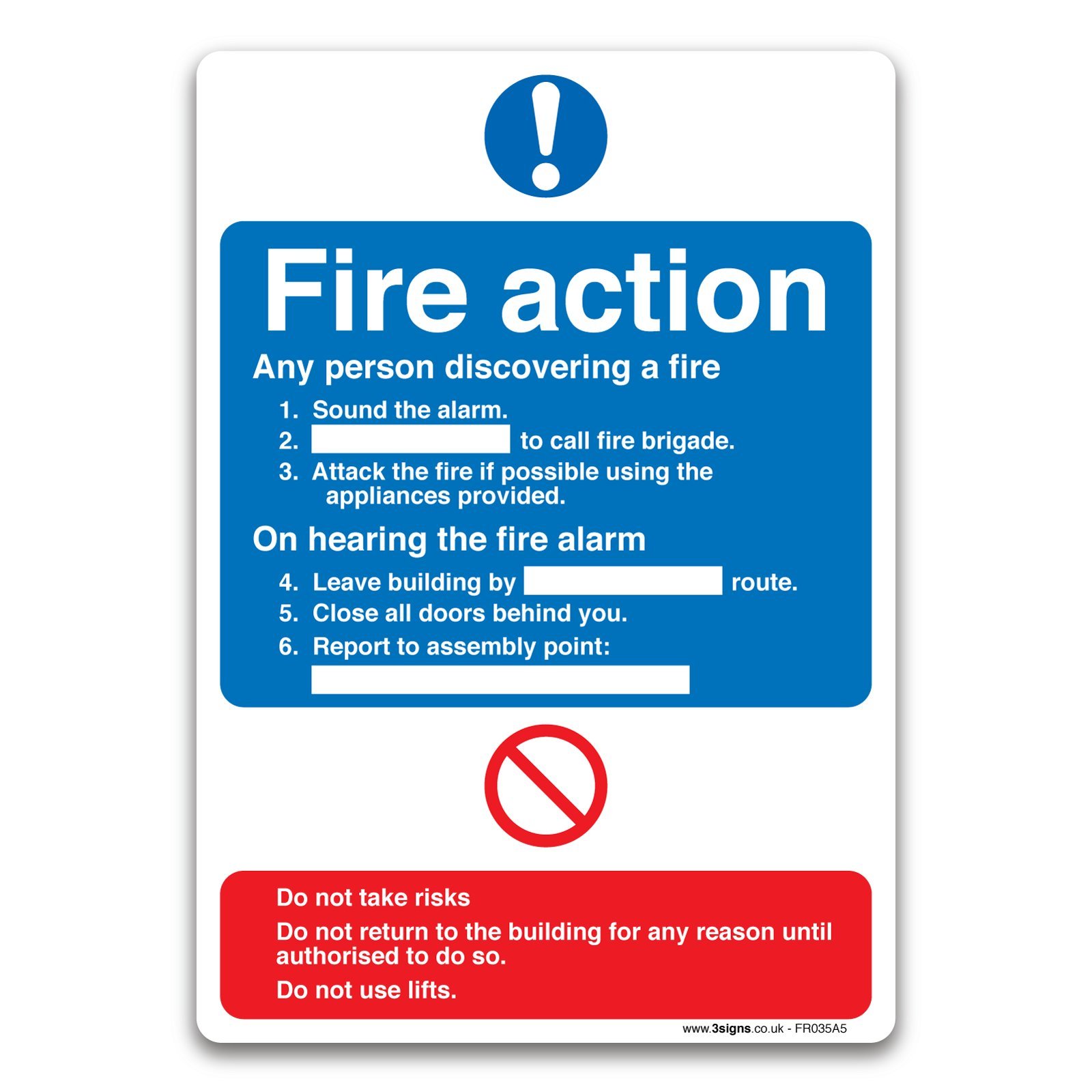 Fire Action 6 Point Standard Plan A5 Sign Self-adhesive Vinyl Fire Safety Sticker