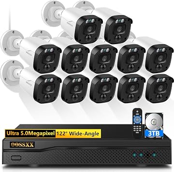 HD 5MP Wired Security Camera System 12Pcs Home Surveillance Cameras 3TB HDD