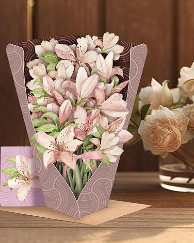 Miniatura 7 de Gcardist Tarjetas desplegables, paquete de 5 tarjetas de felicitación de ramo  Tarjetas de felicitación de flores de papel 3D de 12 pulgadas para el