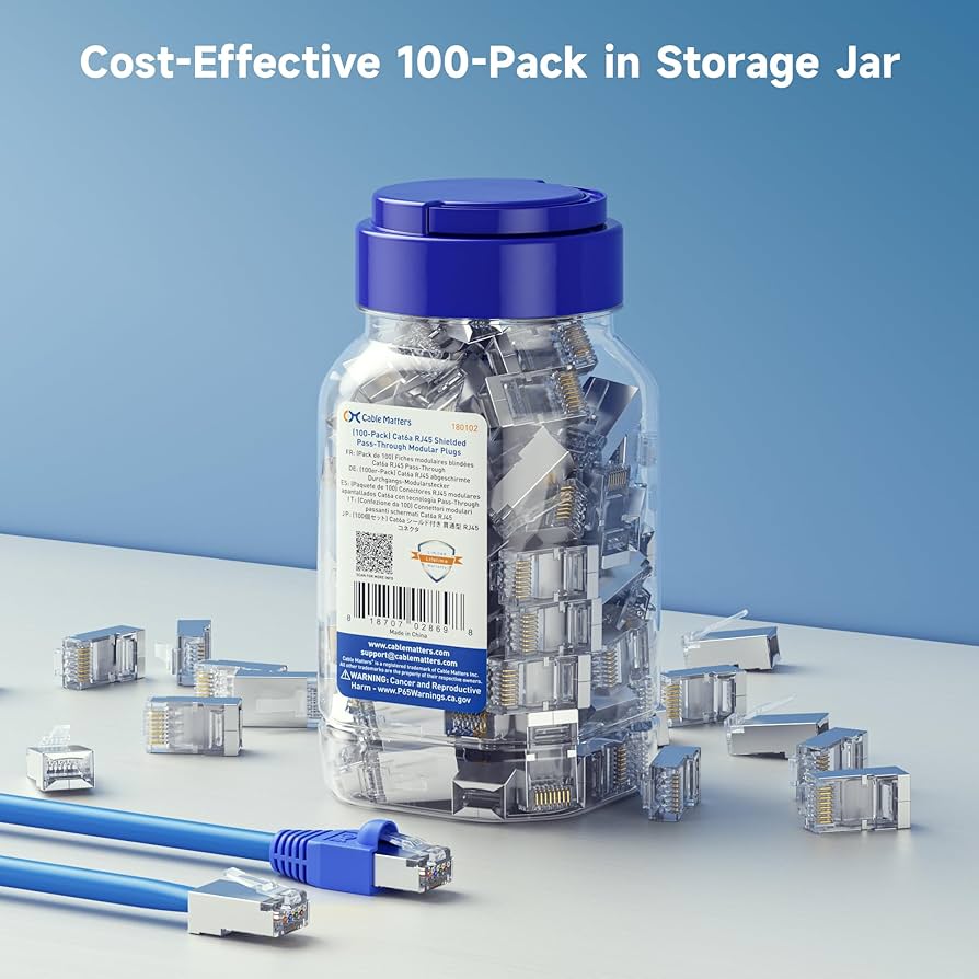 Amazon.com: Cable Matters 100-Pack Cat 6A Shielded Pass