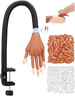 Practice Hand for Acrylic Nails, Flexible Nail Practice Hands Magnetic Fake Hands for Nails Practice, Movable Nail Mannequin Hand with 200PCS Nail Tips for Beginners,13.9 * 6.2 * 1.9