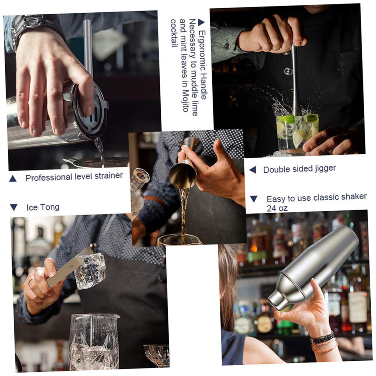 5 Stück Cocktailshaker aus Edelstahl 550ml mit Robustem Design und Modernem Stil für Barkeeper Werkzeuge und Cocktail Barzubehör