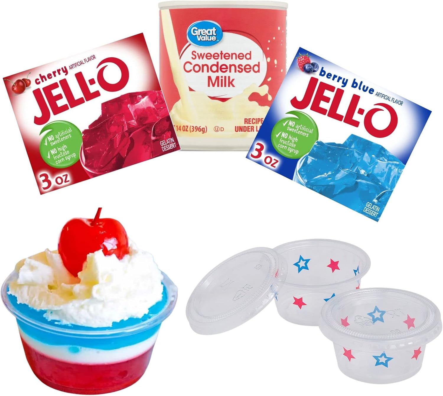 4th Of July Jello Shots Party Kit Red, White And Blue Includes 20