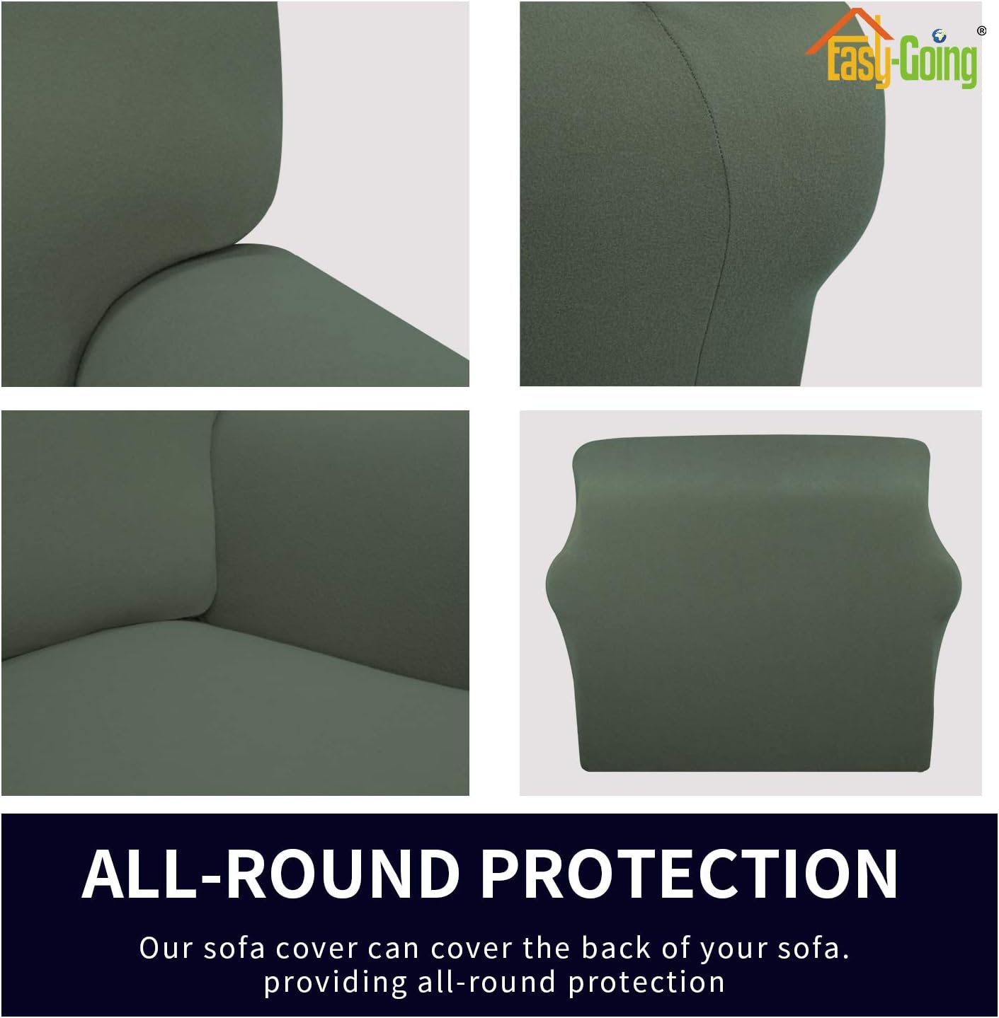 Easy-Going Fleece Stretch Sofa Slipcover Spandex Non-Slip Soft Couch Sofa Cover, Washable Furniture Protector with Anti-Skid Foam and Elastic Bottom for Kids, Pets OversizedSofa, Grayish Green