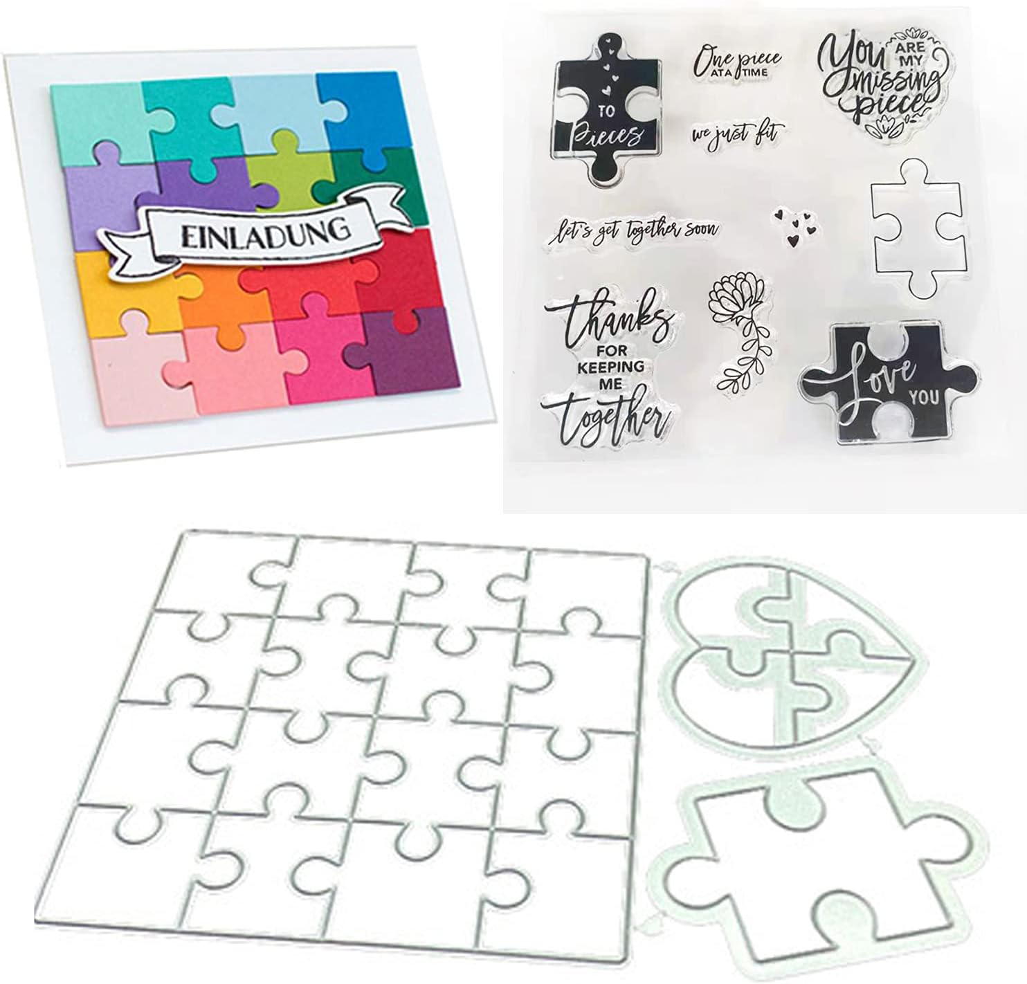 INSPUTOL Jigsaw Cutting Dies, Stamps for Card Making Stencil Carbon Steel Die Words Transparent Silicone Stamps for Paper Crafting for DIY Craft Scrapbooking Photo Album Decorative