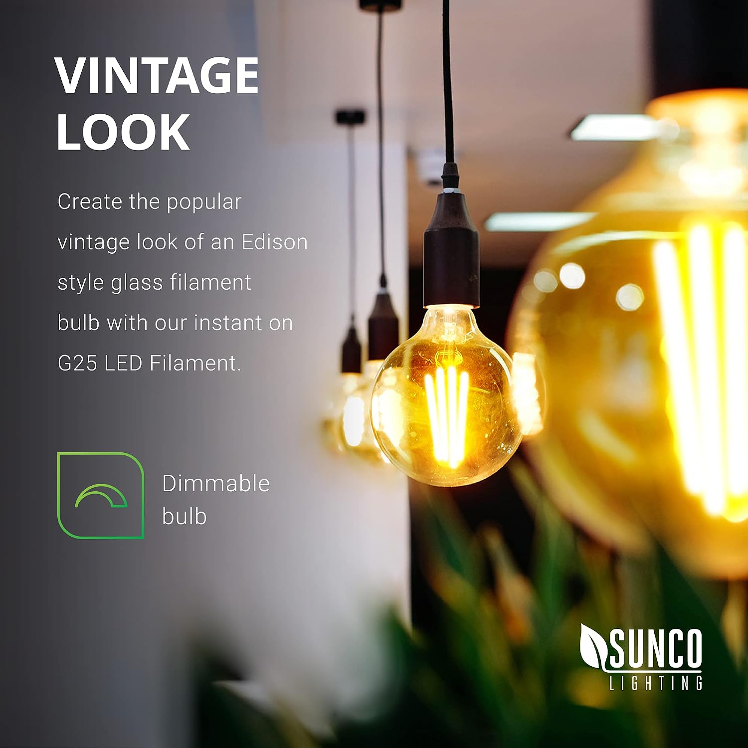 Sunco 10 Pack G25 Globe Light Bulbs LED Edison Vanity Light Bulbs for Bathroom, 5000K Daylight, Dimmable, 5.5W=60W, Clear Vintage Filament Globe, 500 LM, E26 Base, Indoor Outdoor Clear – UL