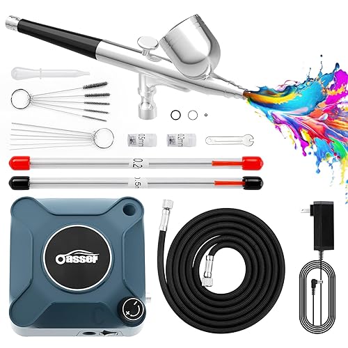 Oasser Airbrush Kit with Air Compressor, Dual Action 40 PSI 10.5 L/min Airbrush Set Gun, Air Brush for Nails, Makeup, Model, DIY