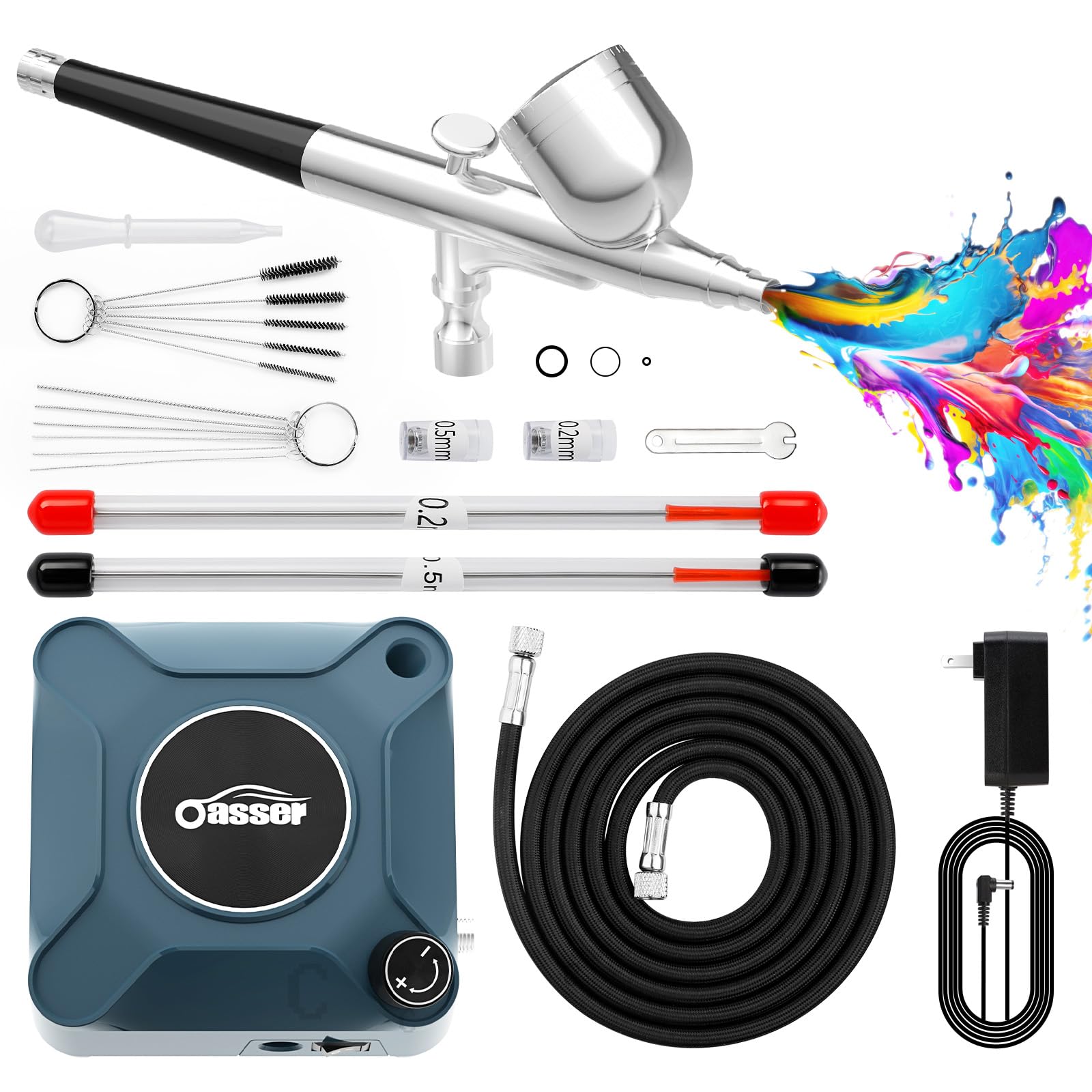 Oasser Airbrush Kit with Air Compressor, Dual Action 40 PSI 10.5 L/min Airbrush Set Gun, Air Brush for Nails, Makeup, Model, DIY