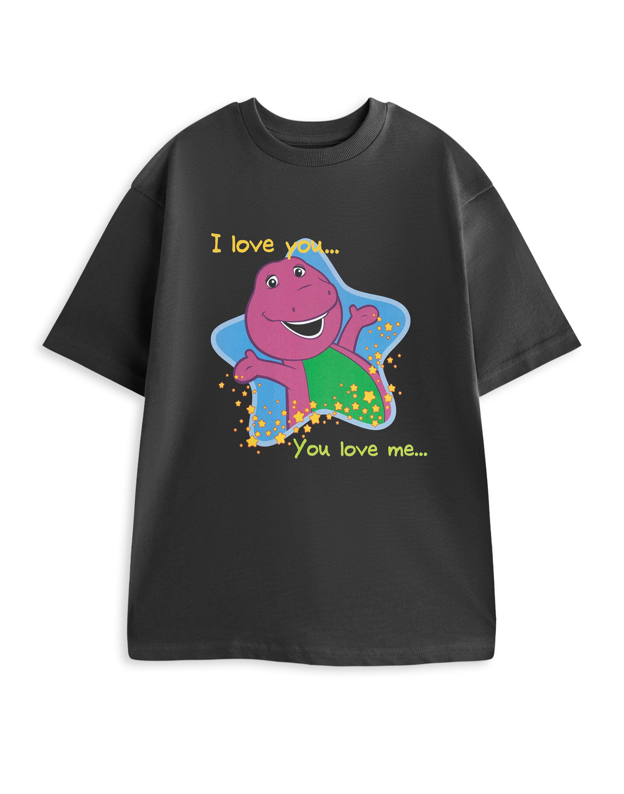 Barney Women's Charcoal I Love You Black Short Sleeved T-Shirt | Graphic Tee With Character Print | Casual Wear | Crew Neck Top | Kids Song Lyrics Merch - Large