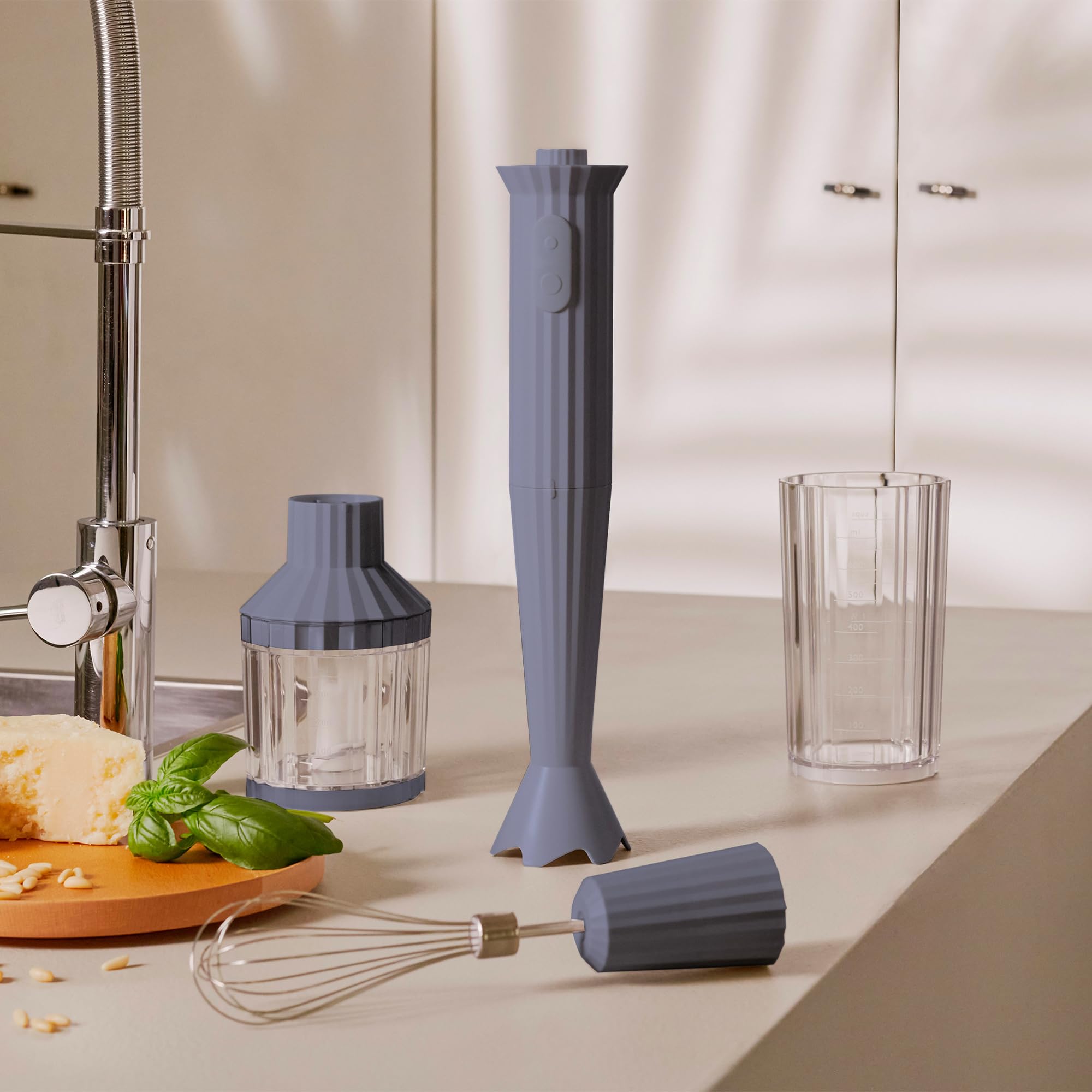 Mixeur Personnel Alessi 'Plissé' - Design Michele De Lucchi - 380W - 2 Récipients Gradués (55cl & 12cl) + Mini Hachoir - Noir