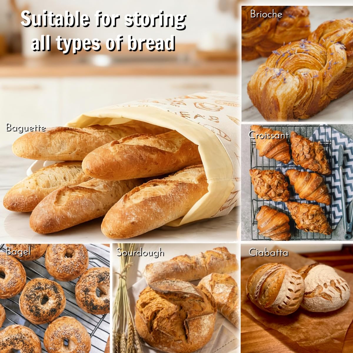 IcosaMro Sacchetti per pane in cera d'api per la conservazione del pane fatto in casa, confezione da 2, 43,2 x 30,5 cm