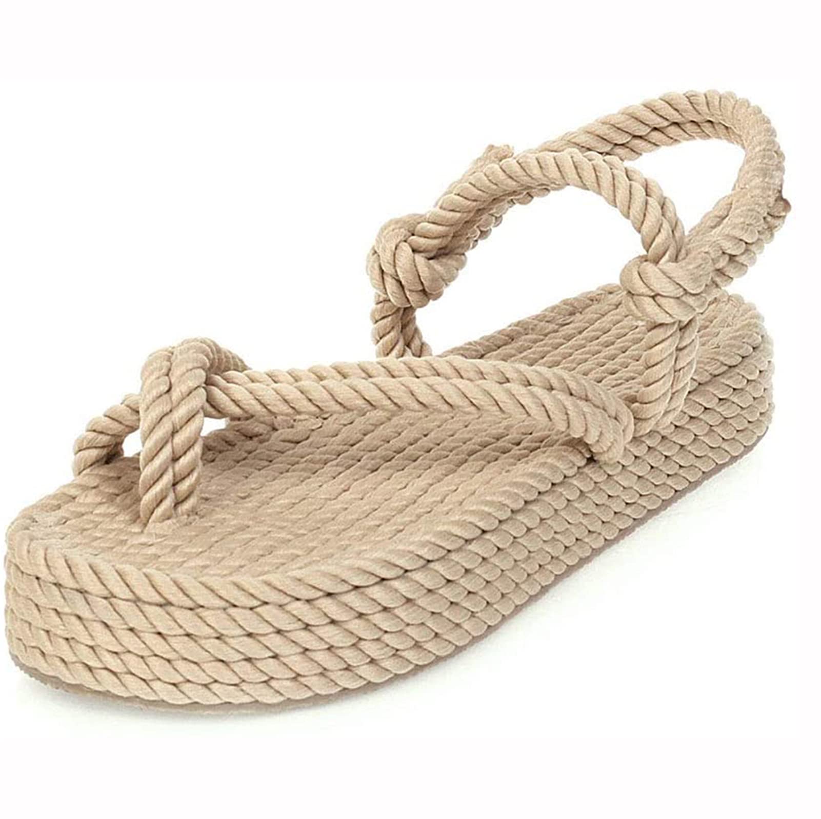 Corda di Canapa Sandali Scarpe da Donna Flip Flops Infradito Intrecciato Spiaggia Sandalo Estate Pantofole Ragazze con Cinturino alla Caviglia Sandali,A,CN 42