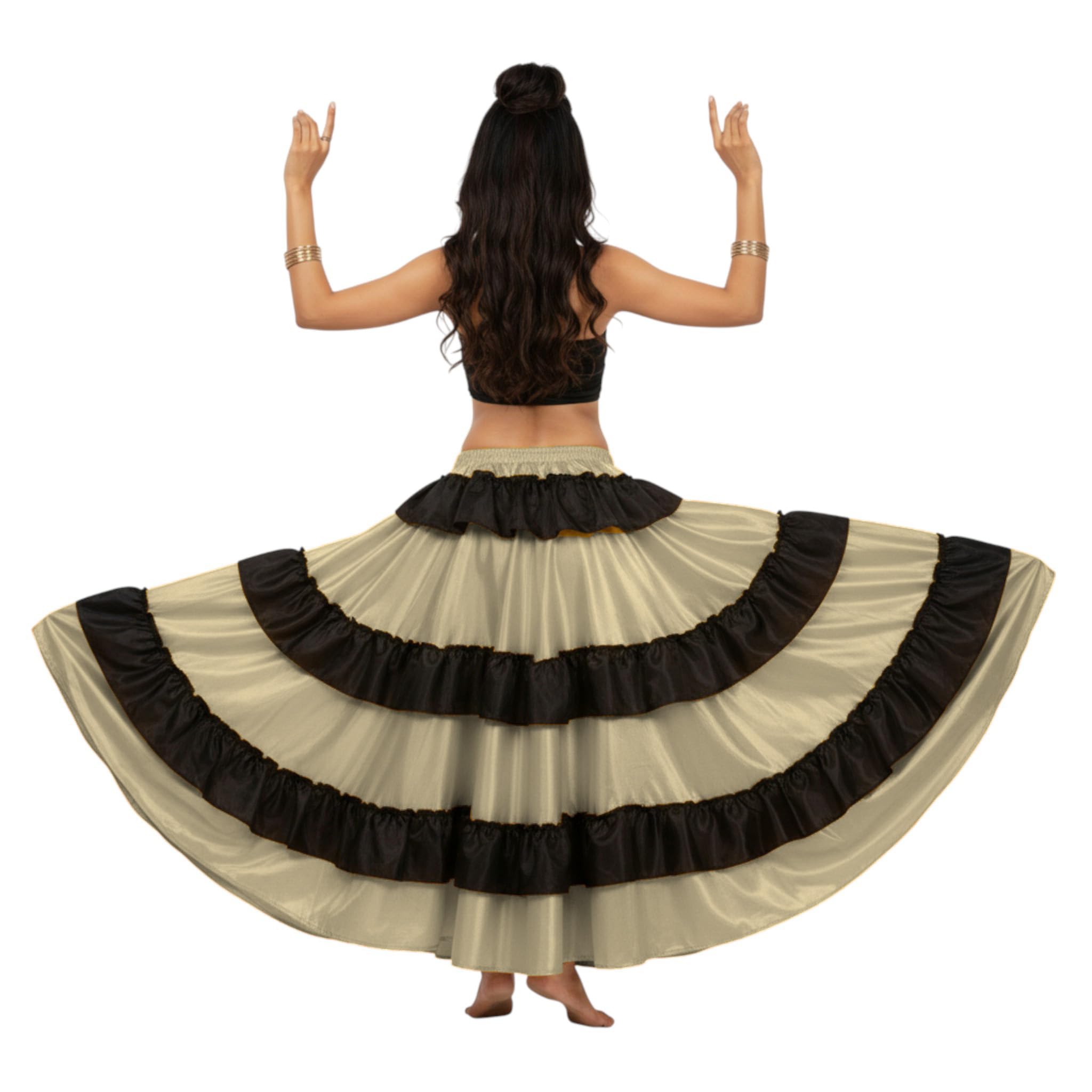 Falda de satén para danza del vientre, 25 yardas, 3 capas con volantes, falda de baile para mujer, talla S46